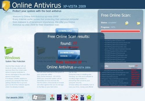 Ложный антивирус Online Antivirus XP-Vista 2009